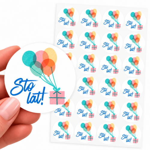 Naklejki ozdobne na prezent  Sto lat! balony 4 mm 24szt
