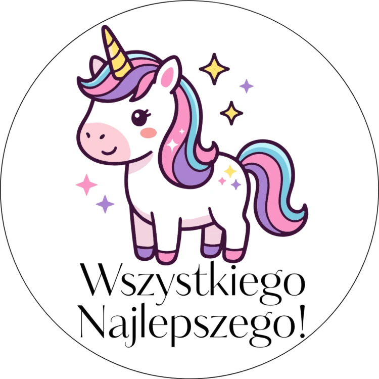 Naklejki ozdobne na prezent  Wszystkiego najlepszego JEDNOROŻEC 40 mm 24szt
