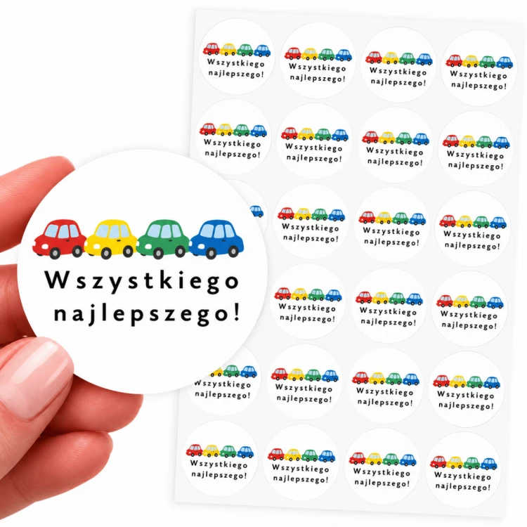 Naklejki ozdobne na prezent  Wszystkiego najlepszego auta 40 mm 24szt