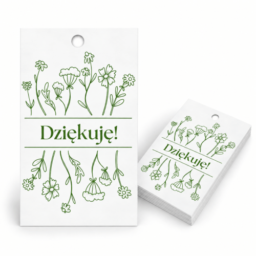 Bileciki  zawieszki do prezentów  "Dziękuję" 5x9 cm 25 sztuk
