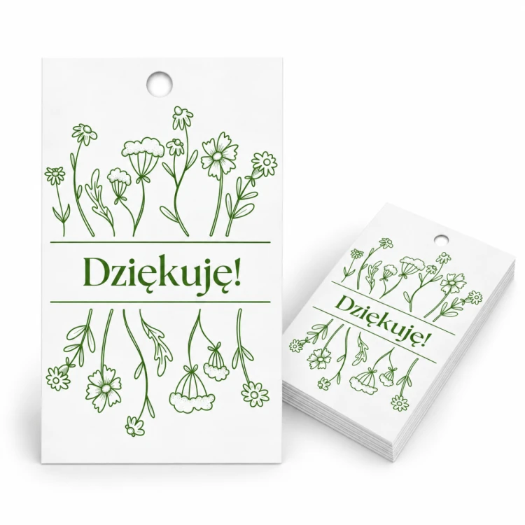 Bileciki  zawieszki do prezentów  "Dziękuję" 5x9 cm 25 sztuk