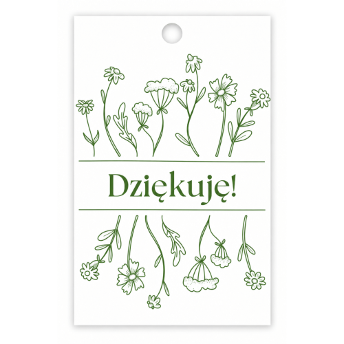 Bileciki  zawieszki do prezentów  "Dziękuję" 5x9 cm 25 sztuk