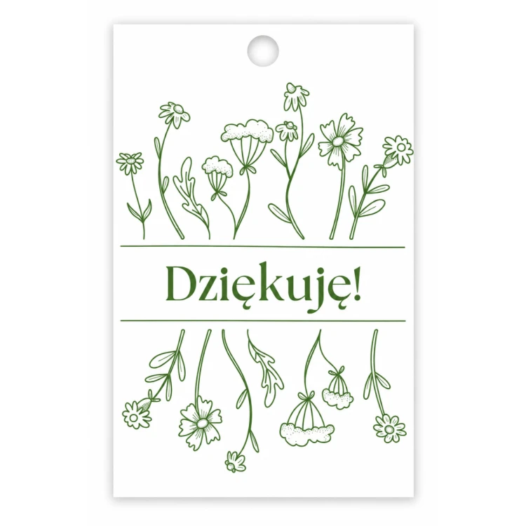 Bileciki  zawieszki do prezentów  "Dziękuję" 5x9 cm 25 sztuk