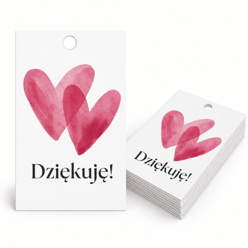 Bileciki  zawieszki do prezentów "Dziękuję" Serce  5x9 cm 25 sztuk