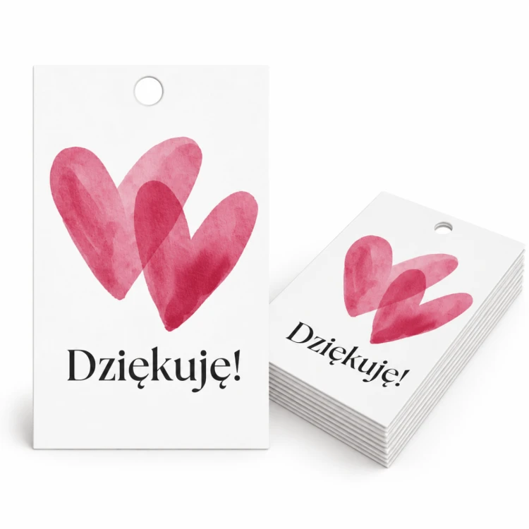 Bileciki  zawieszki do prezentów "Dziękuję" Serce  5x9 cm 25 sztuk
