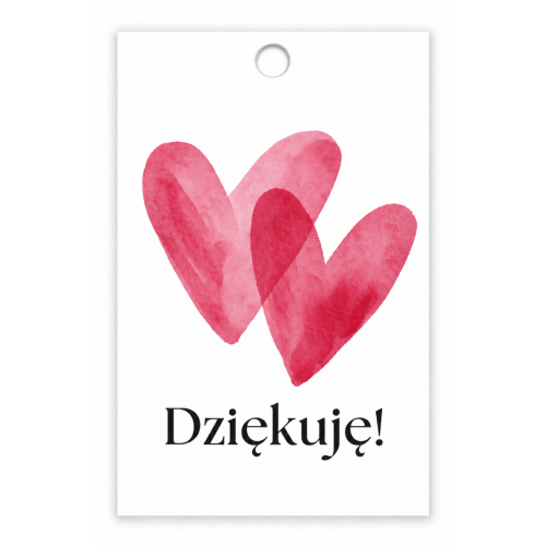 Bileciki  zawieszki do prezentów "Dziękuję" Serce  5x9 cm 25 sztuk