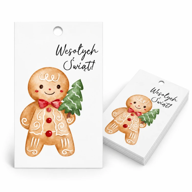 Bileciki zawieszki do prezentów na Mikołajki Pierniczek 5 x9 cm 25 sztuk