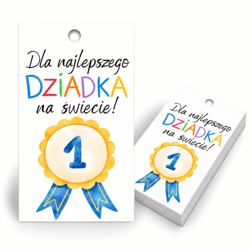 Bileciki zawieszki do prezentów DLA NAJLEPSZEGO DZIADKA NA ŚWIECIE 5x9 cm 25 sztuk