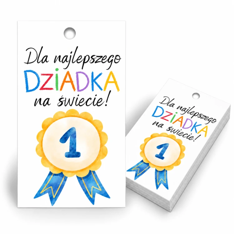 Bileciki zawieszki do prezentów DLA NAJLEPSZEGO DZIADKA NA ŚWIECIE 5x9 cm 25 sztuk