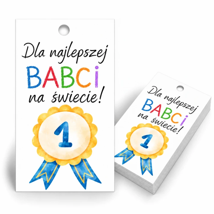 Bileciki zawieszki do prezentów  DLA NAJLEPSZEJ BABCI NA ŚWIECIEx9 cm 25 sztuk