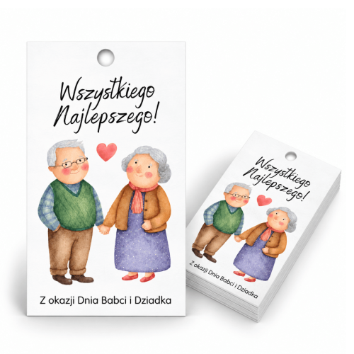 Bileciki zawieszki do prezentów  Z OKAZJI DNIA BABCI I DZIADKA 5x9 cm 25 sztuk