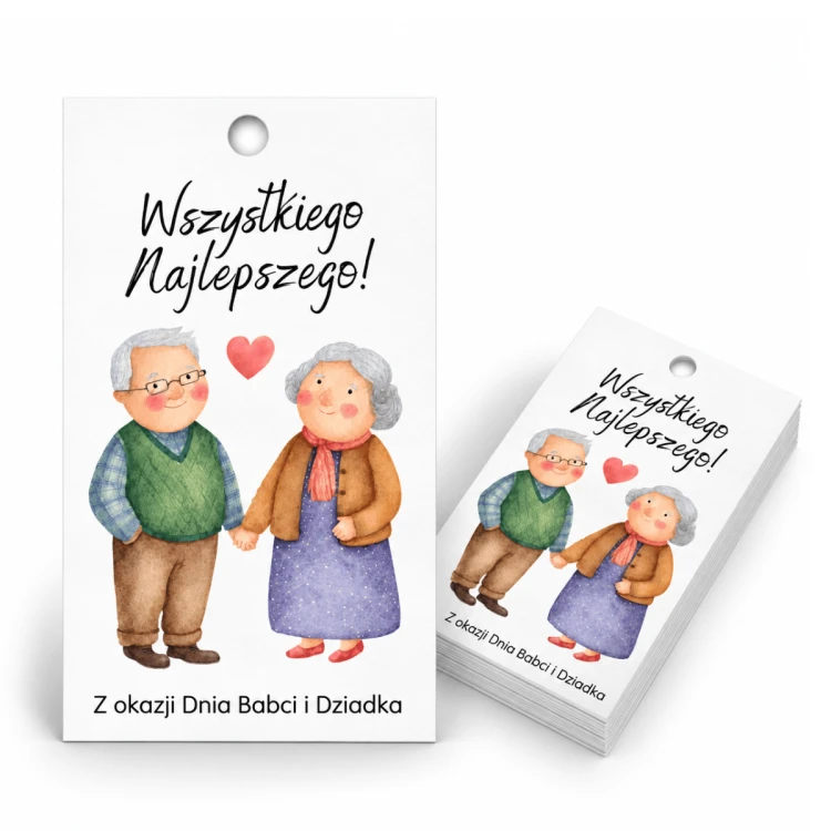 Bileciki zawieszki do prezentów  Z OKAZJI DNIA BABCI I DZIADKA 5x9 cm 25 sztuk