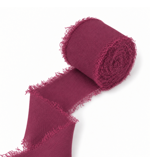 Wstążka szyfonowa ręcznie rwana do dekoracji BURGUND WINO 4cm 5m 1 szt -