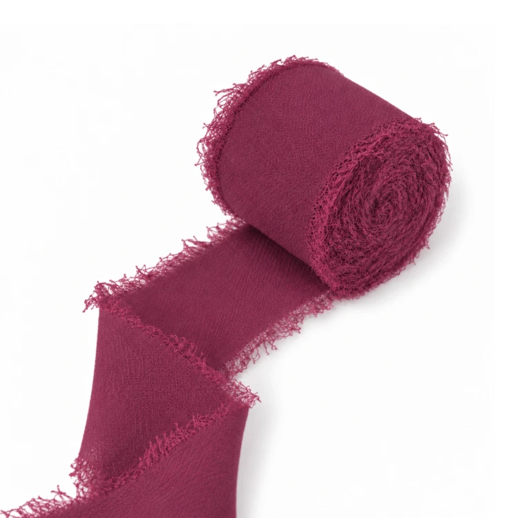 Wstążka szyfonowa ręcznie rwana do dekoracji BURGUND WINO 4cm 5m 1 szt -