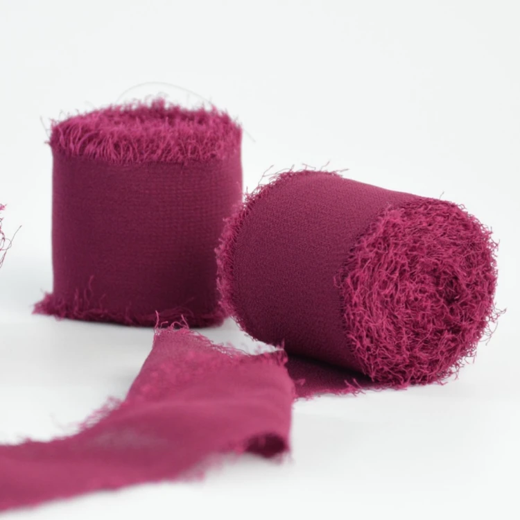 Wstążka szyfonowa ręcznie rwana do dekoracji BURGUND WINO 4cm 5m 1 szt -