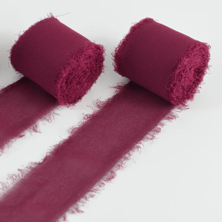 Wstążka szyfonowa ręcznie rwana do dekoracji BURGUND WINO 4cm 5m 1 szt -