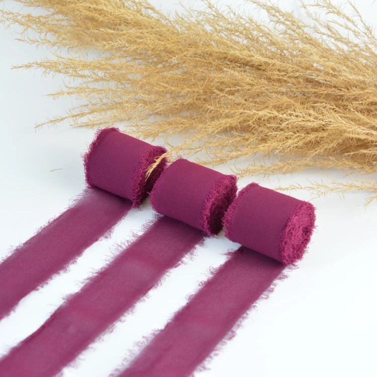 Wstążka szyfonowa ręcznie rwana do dekoracji BURGUND WINO 4cm 5m 1 szt -