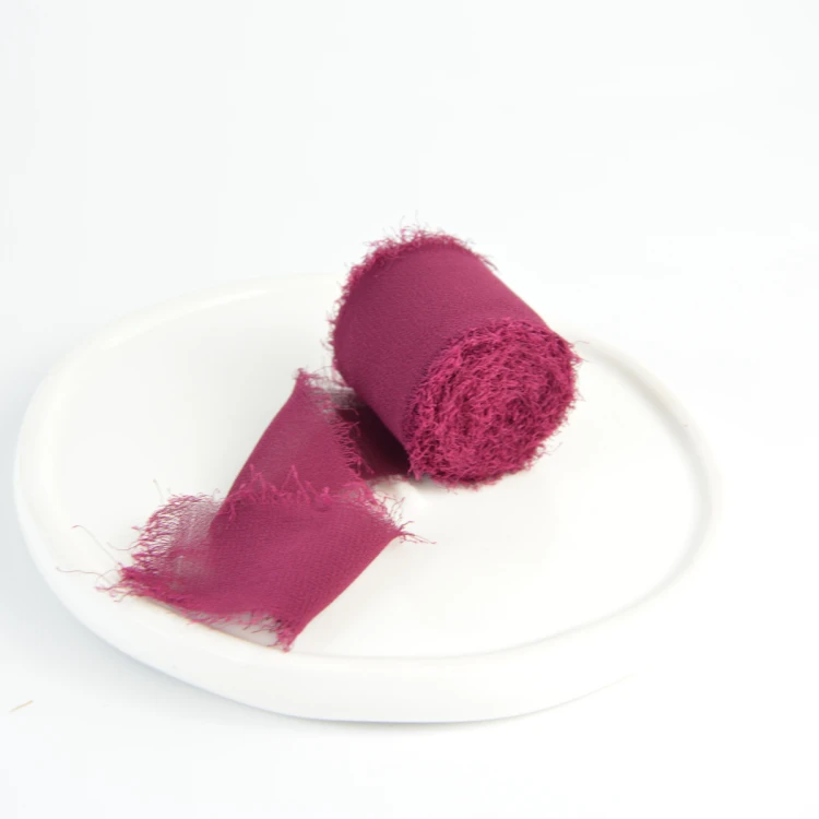 Wstążka szyfonowa ręcznie rwana do dekoracji BURGUND WINO 4cm 5m 1 szt -