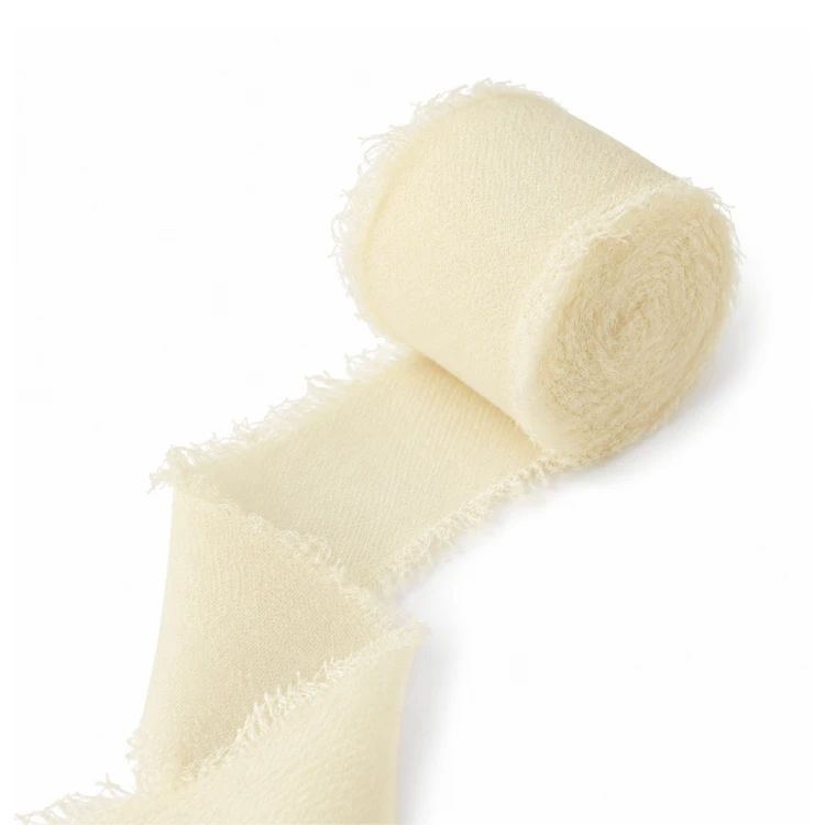 Wstążka szyfonowa ręcznie rwana do dekoracji ECRU 4cm 5m 1 szt