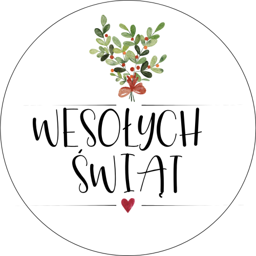 Naklejki ozdobne  WESOŁYCH ŚWIĄT gałązka jemioły 40 mm  24 szt.
