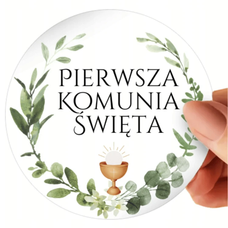 Naklejka ozdobna na prezent PIERWSZA KOMUNIA ŚWIĘTA