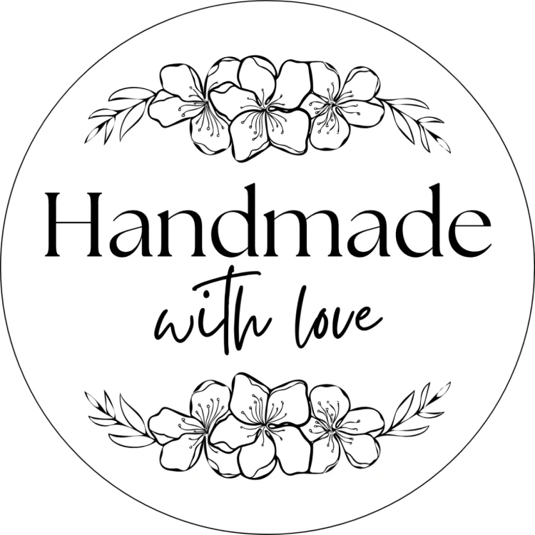 Naklejki ozdobne na prezent HANDMADE WITH LOVE 40 mm 24 sztuki