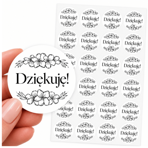 Naklejki ozdobne na prezent DZIĘKUJĘ 40 mm 24 sztuki